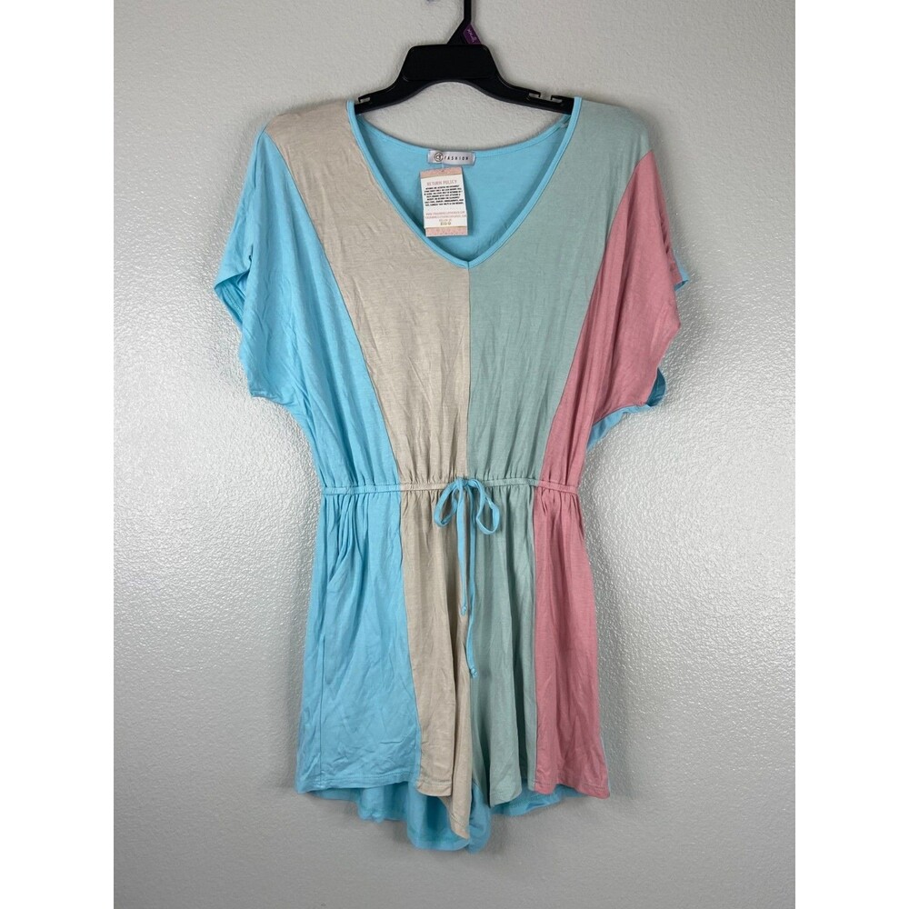 CY Fashion Women Medium Romper Pastel Stripe Multicolor Red Blue Casual Summer